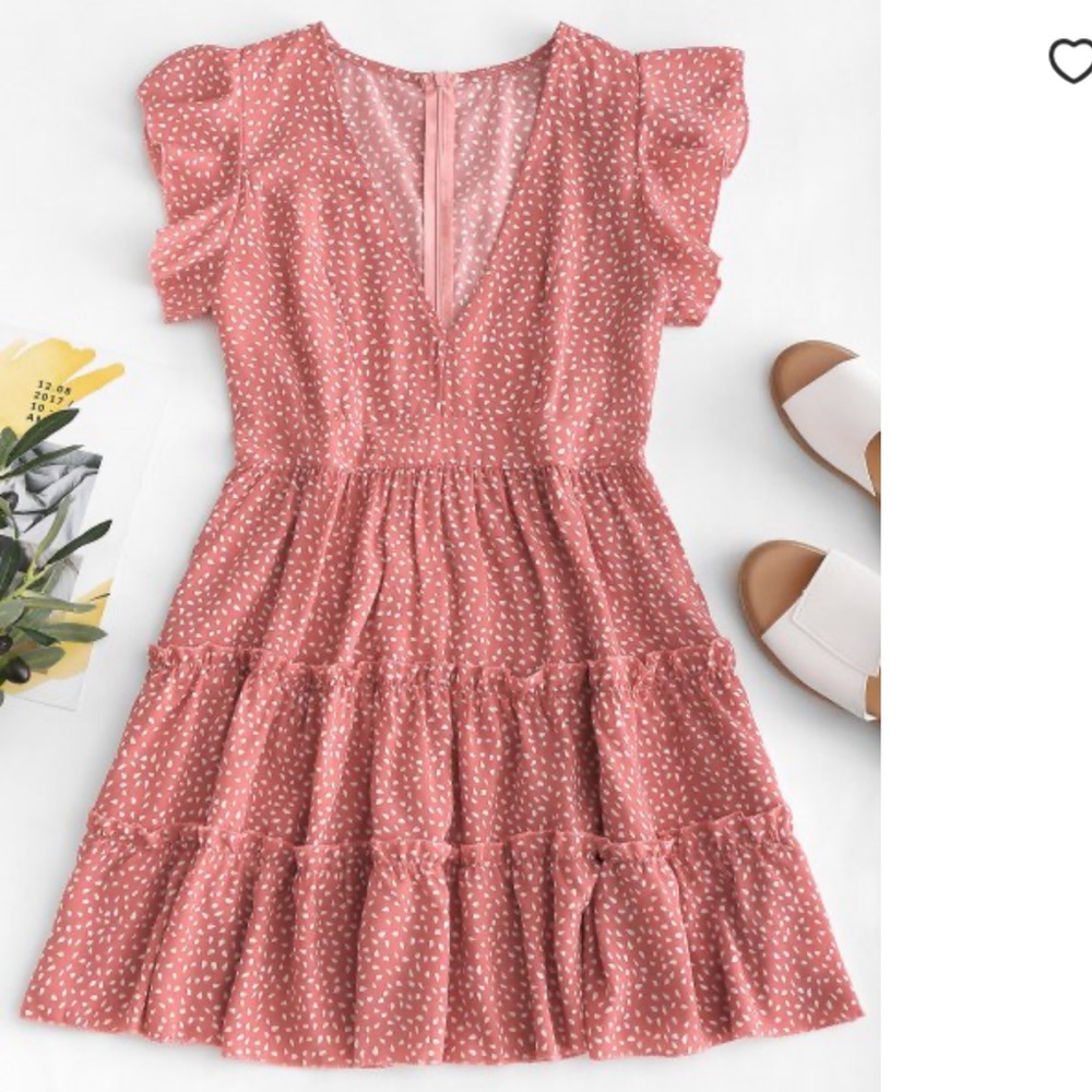 Raindrop Print Ruffles Mini Dress
